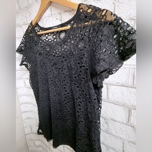 Espresso Black Lace Short Sleeve Top